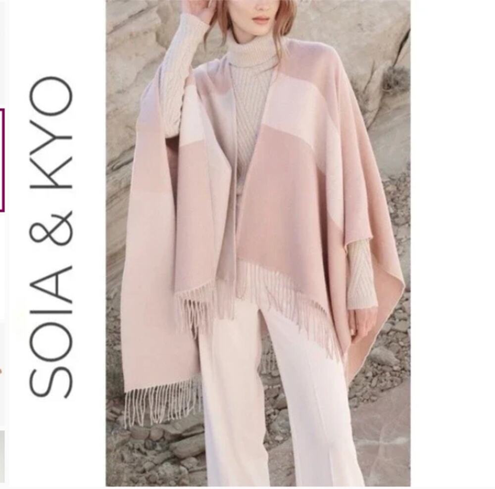 Soia & Kyo Women's Pink & Cream Colorblock Mirel Woven Fringe Scarfigan
